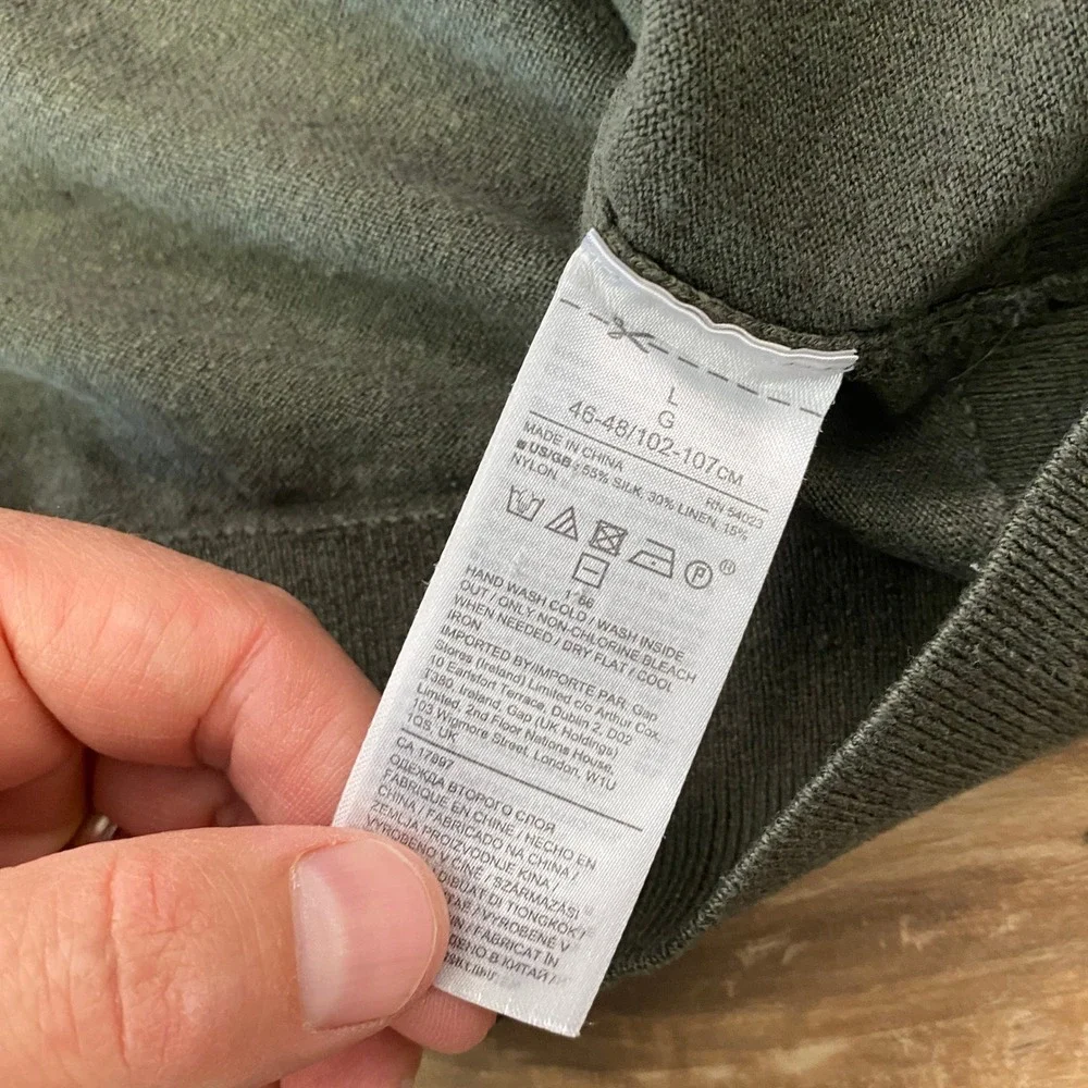 Banana Republic Polo Sweater Large Silk Linen Blend Johnny Collar Green Mens